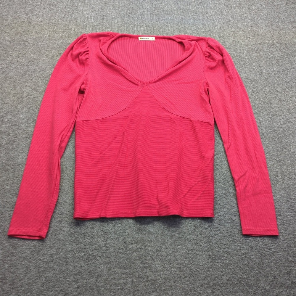Marine Layer Top Womens XL Red Rib V-Neck Stretch Long Sleeve